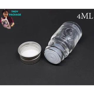ขวด 4 มล.(100ใบ)ขวดแก้วใส 4ml / 4cc ฝา + จุกรู / จุกตัน มีจุก2แบบ ร้านTnoy Package บรรจุภัณฑ์