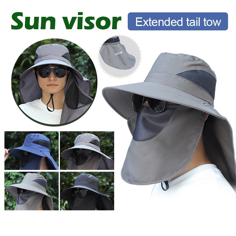 หมวกกันแดด 360องศา มีผ้าคลุมหน้า กัน UV กันร้อน สามารถแยกชิ้นได้ หมวกบัคเก็ต ทรงปีกรอบ