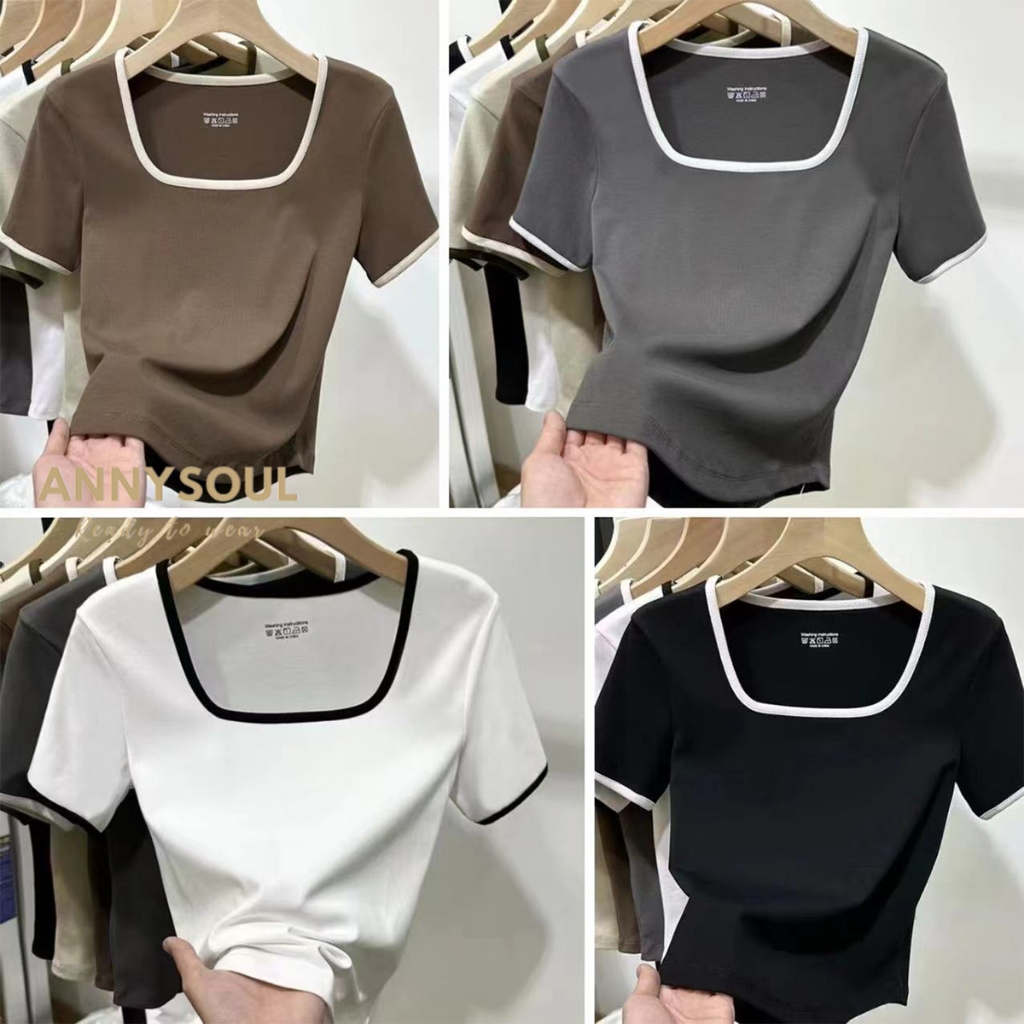 เสื้อยืดแขนสั้นหญิงใหม่ล่าสุด ฤดูร้อน สไตล์คอเหลี่ยม