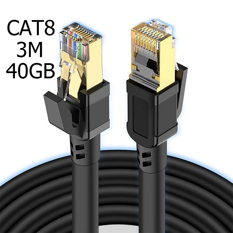 ใหม่ล่าสุด สายแลน Lan CAT 8 ( เลือก ) 50CM  1เมตร 3เมตร   40Gbps สีดำ แรงที่สุด เร็วที่สุด เข้าหัวสำ