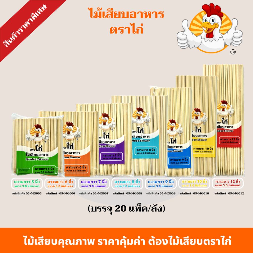 ไม้แหลมเสียบอาหาร (ยกลัง 20 ห่อ) ไม้เสียบลูกชิ้น ไม้เสียบถูกหลักอนามัย (บรรจุ 230 กรัม/ห่อ) ตราหมีแพนด้า