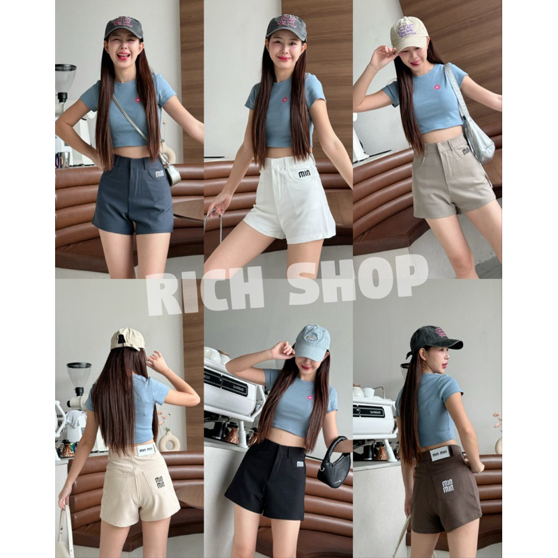 กางเกงขาสั้น เอวสูง 🦋 (ผ้าออดี้) งานปักกระเป๋าหลัง!! ตะขอหน้า