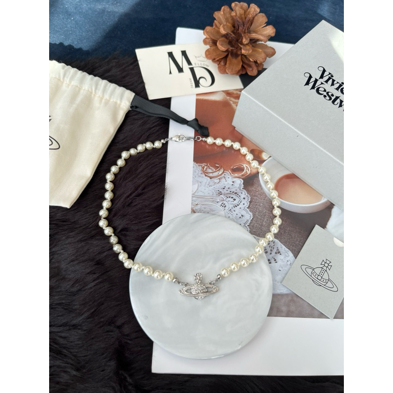 Mini Bas Relief Choker Silver Vivienne Westwood สี Silver (เงิน) [ของแท้ สินค้าพร้อมส่ง]