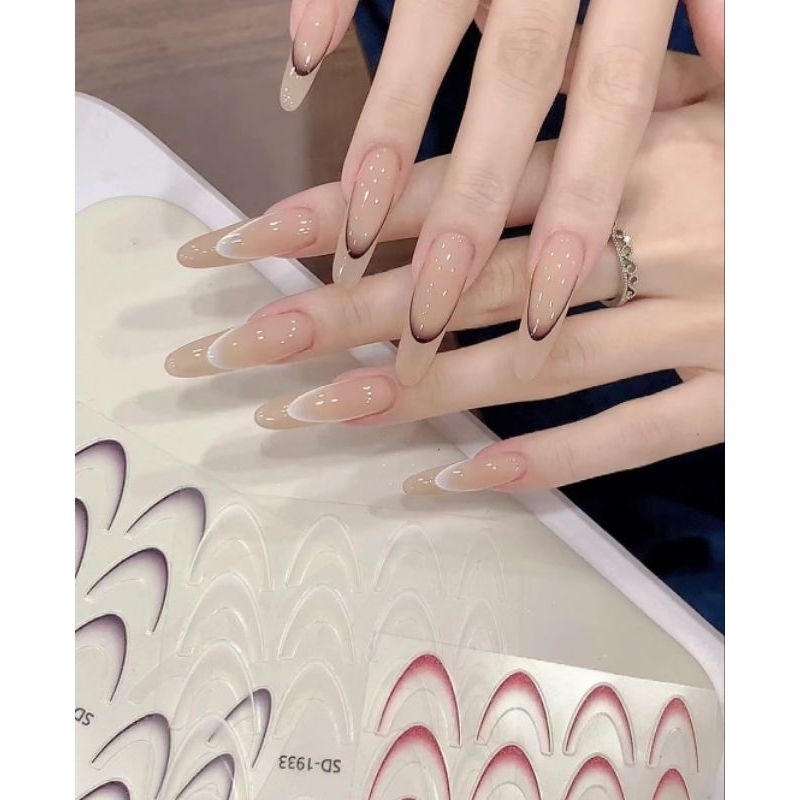 ●ส่งด่วนกทม● French sticker สติกเกอร์เฟร้นซ์ปลายเล็บ พส.จีน 5D