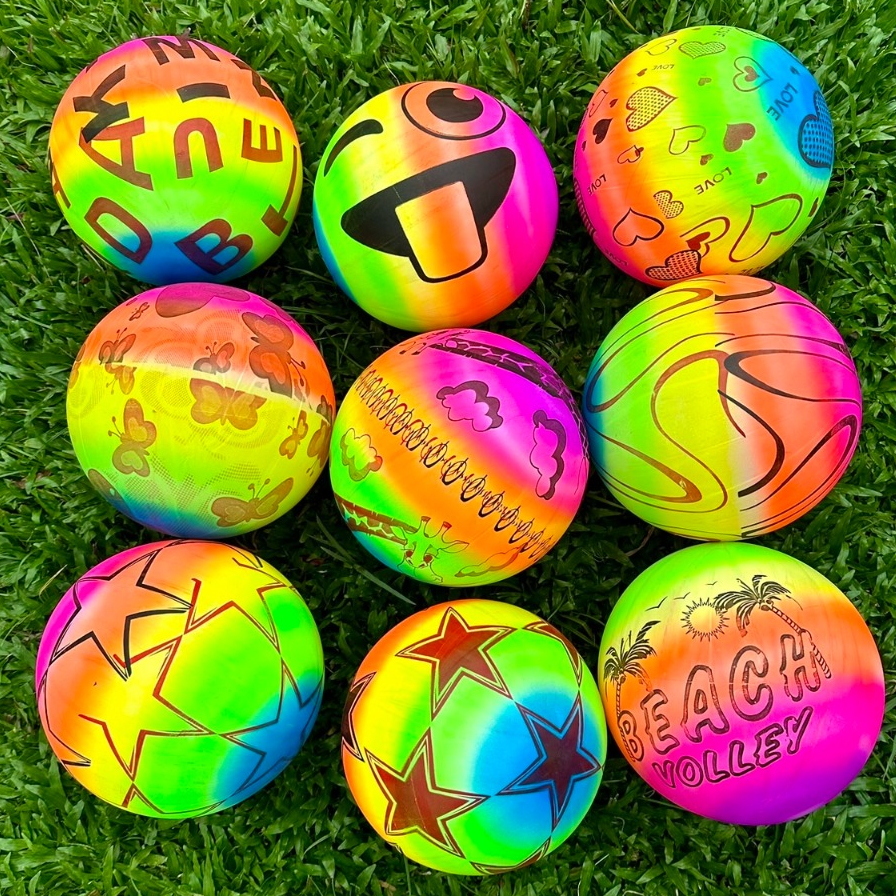 ลูกบอลสีสายรุ้ง คละลาย ขนาด 9 นิ้ว มีตาข่าย Ball ลูกบอลชายหาด ฟุตบอล ลูกฟุตบอลเด็ก ลูกบอล บอลยาง
