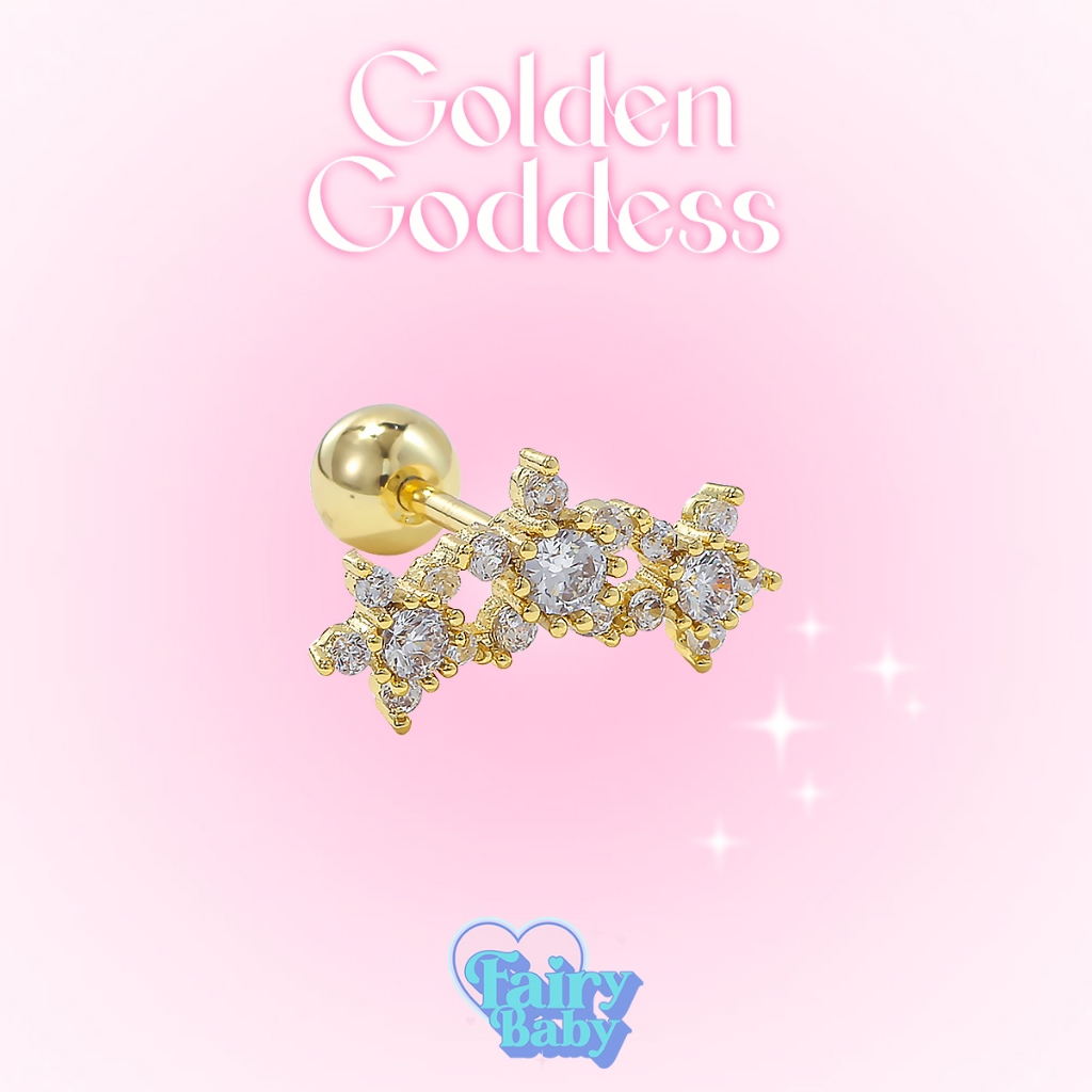 Fairybaby จิว Gloden Goddess (1 ชิ้น) จิวหู จิวต่างหู สีทอง รูปดอกไม้ สวย (J1-048)