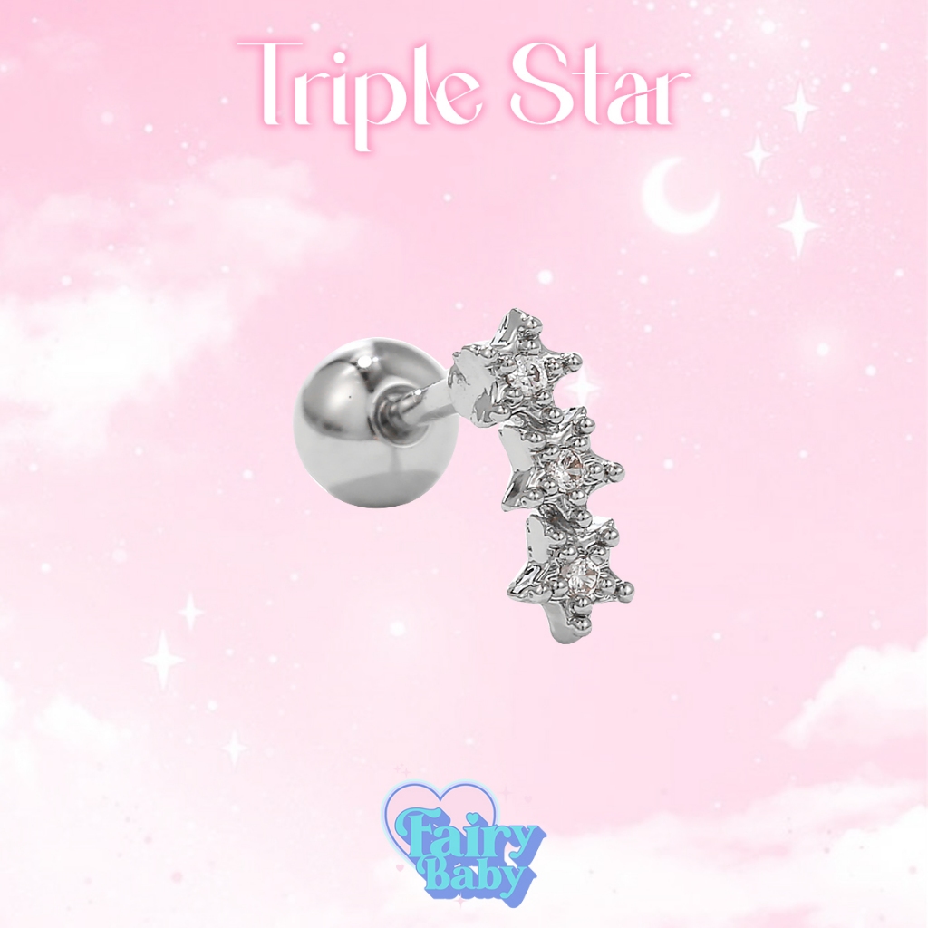 Fairybaby จิว Triple Star (1 ชิ้น) จิวหู จิวต่างหู รูปดาว ดาวน้อย  สวยมาก (J1-154)