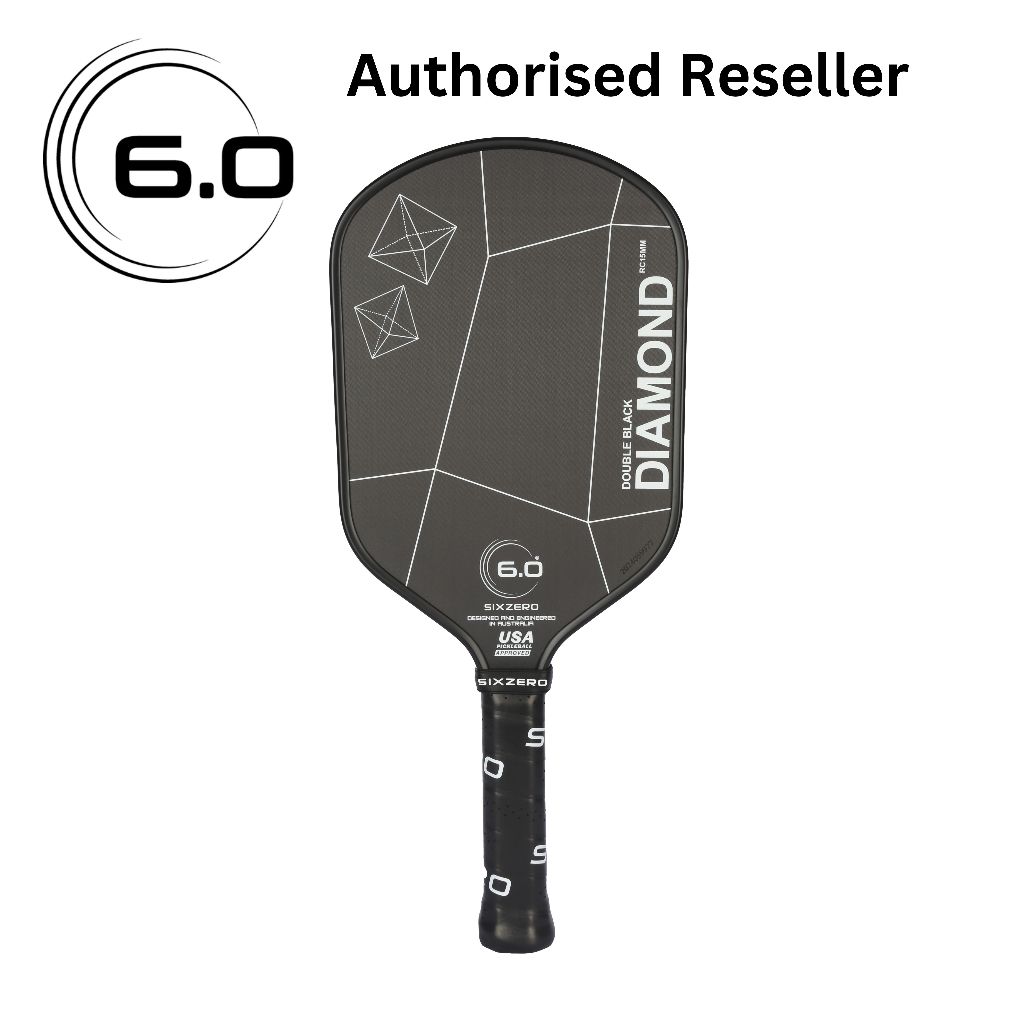 SIX ZERO 6.0 Pickleball Paddle 16mm Double Black Diamond  Elongated (DBDe) Black and white