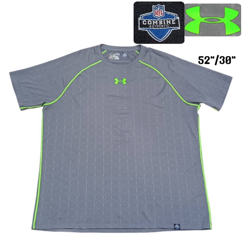 UNDER ARMOUR NFL COMBINE SHIRT เสื้อแขนสั้น คอกลม ผ้ากีฬา อันเดอร์ อาร์เมอร์ เอ็นเอฟแอล คอมบีน สีเทา+เขียว ไซส์ใหญ่ มือ