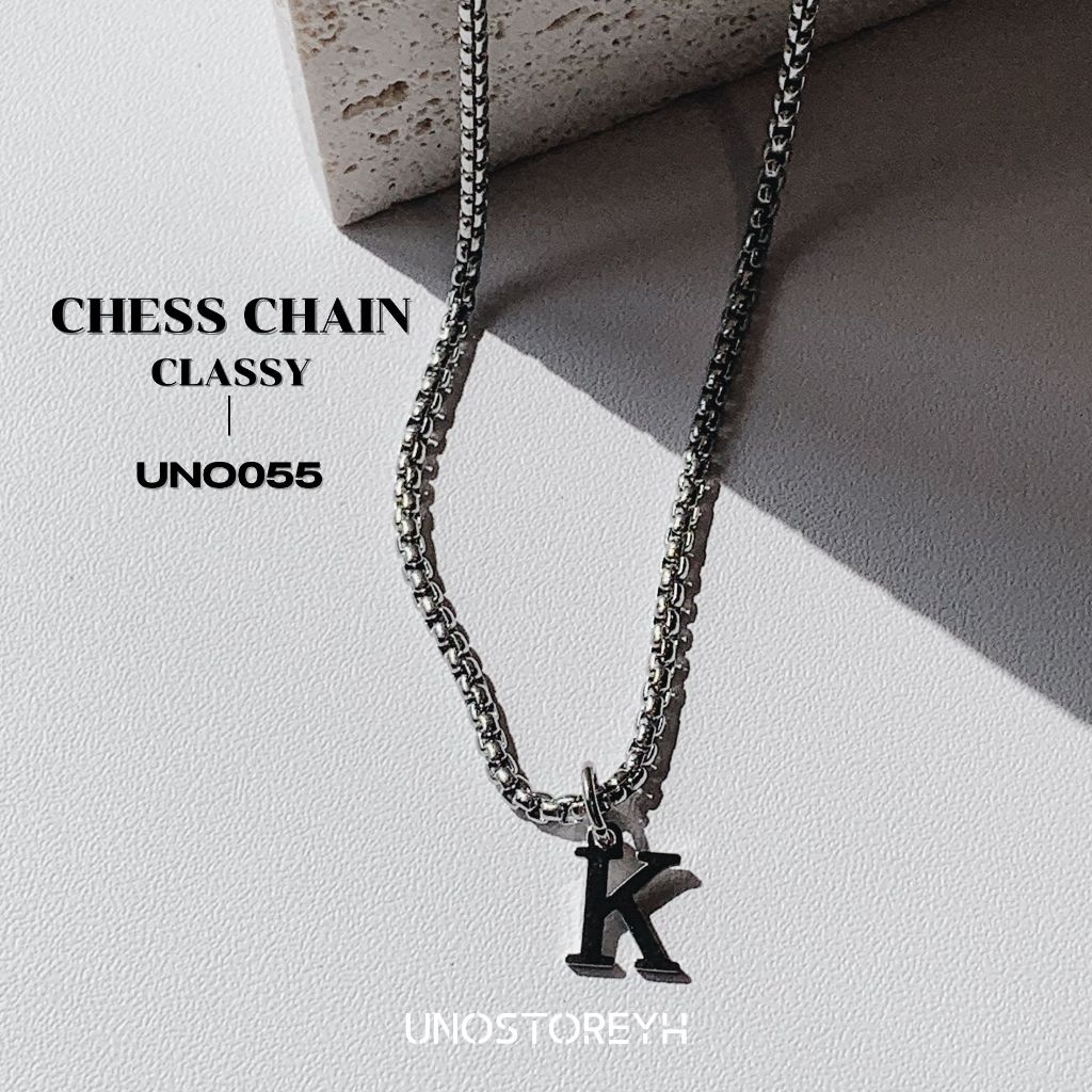 UNO055🔥"สร้อยคอ Chess Chain จี้รุ่น Classy" สแตนเลสแท้ทั้งสร้อยคอและจี้ ตัวอักษรA-Z กว้าง2.5มิล ยาว45,50,55,60ซม.