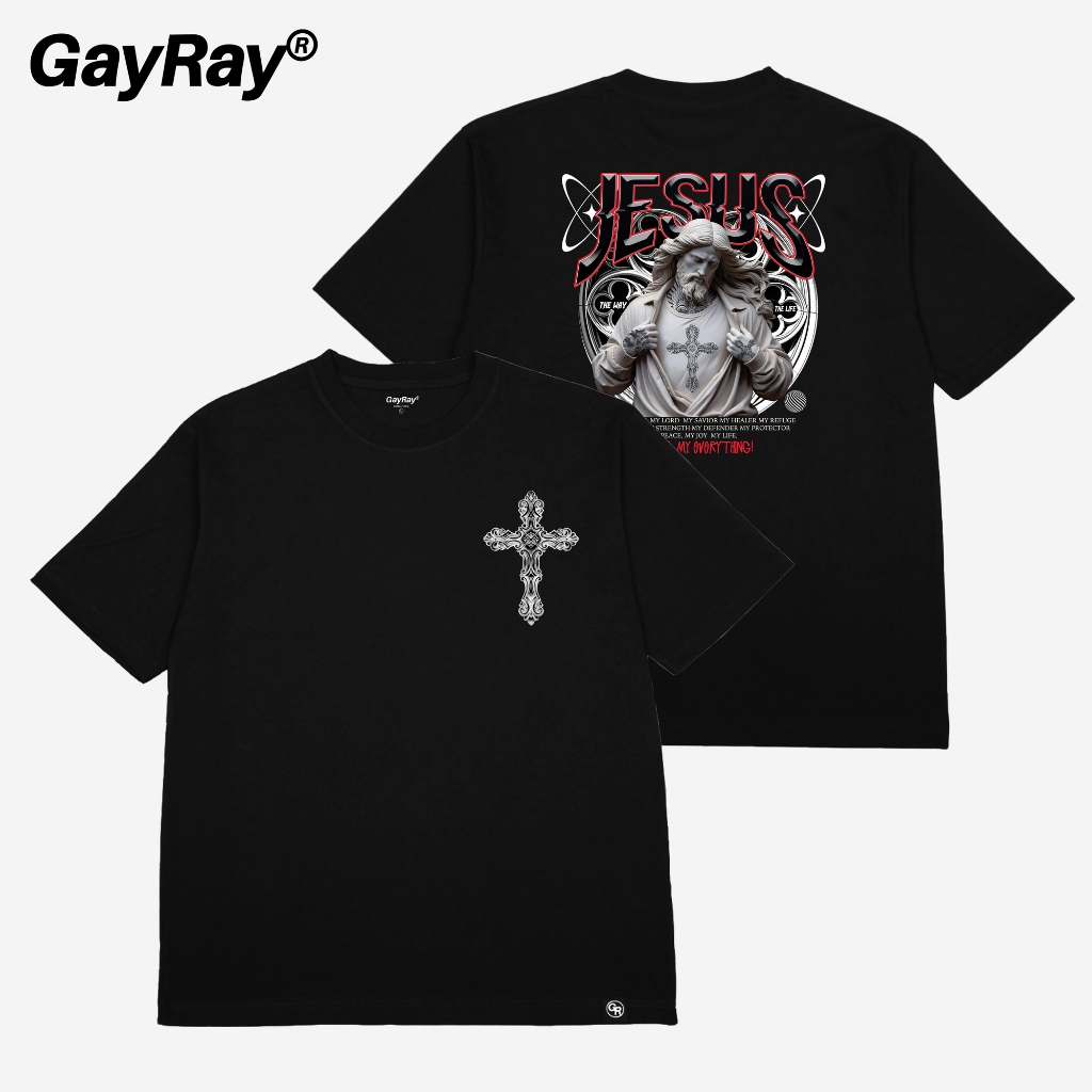 GayRay ⎰JESUS.⎱  เสื้อยืดโอเวอร์ไซส์ Cotton 100% นุ่่ม ใส่สบาย