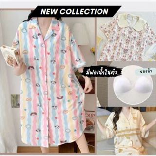 2266-1 ชุดเดรสแขนสั้นลายแฟร์ชั่น มีซับใน สีพาสเทลน่ารักๆสไตล…