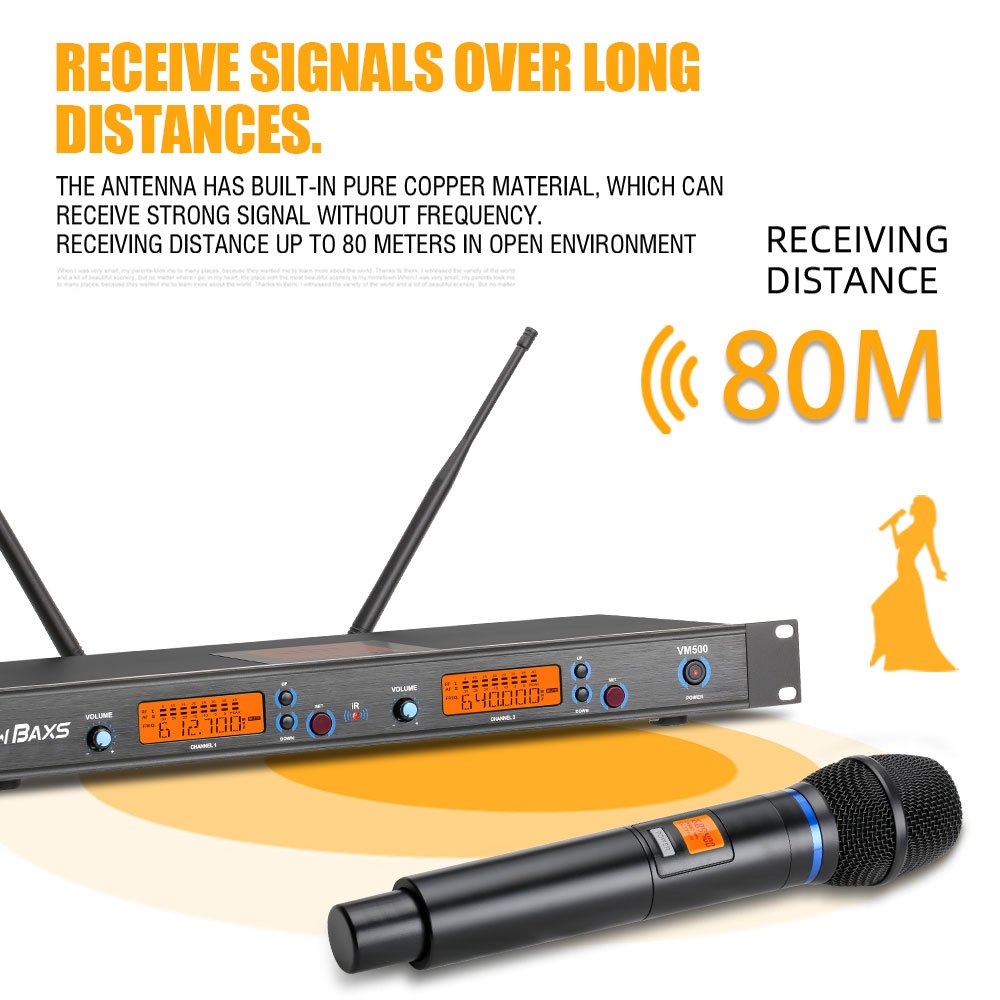NEW BAXS VM500 ไมโครโฟนมือถือไร้สายแบบมืออาชีพ UHF ปรับได้ ไมโครโฟน  การแสดงร้องเพลง ความบันเทิงภายในบ้าน คาราโอเกะ