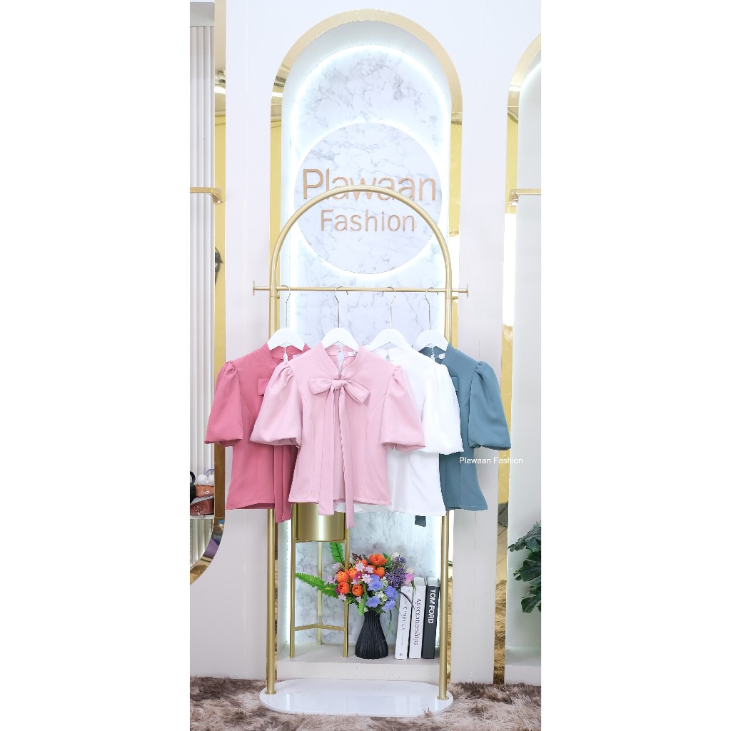 เสื้อคอจีนแต่งโบว์แขนบอลลูนสั้น รุ่น Pi Pj PN PU PV