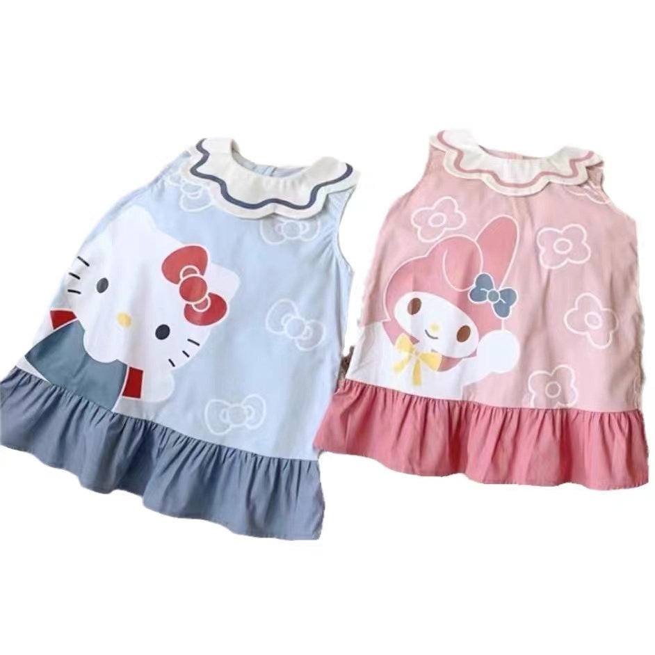 【พร้อมส่ง】เสื้อยืดคอกลมแขนสั้นเด็กผู้หญิง ​เดรสการ์ตูนเด็กผู้หญิง