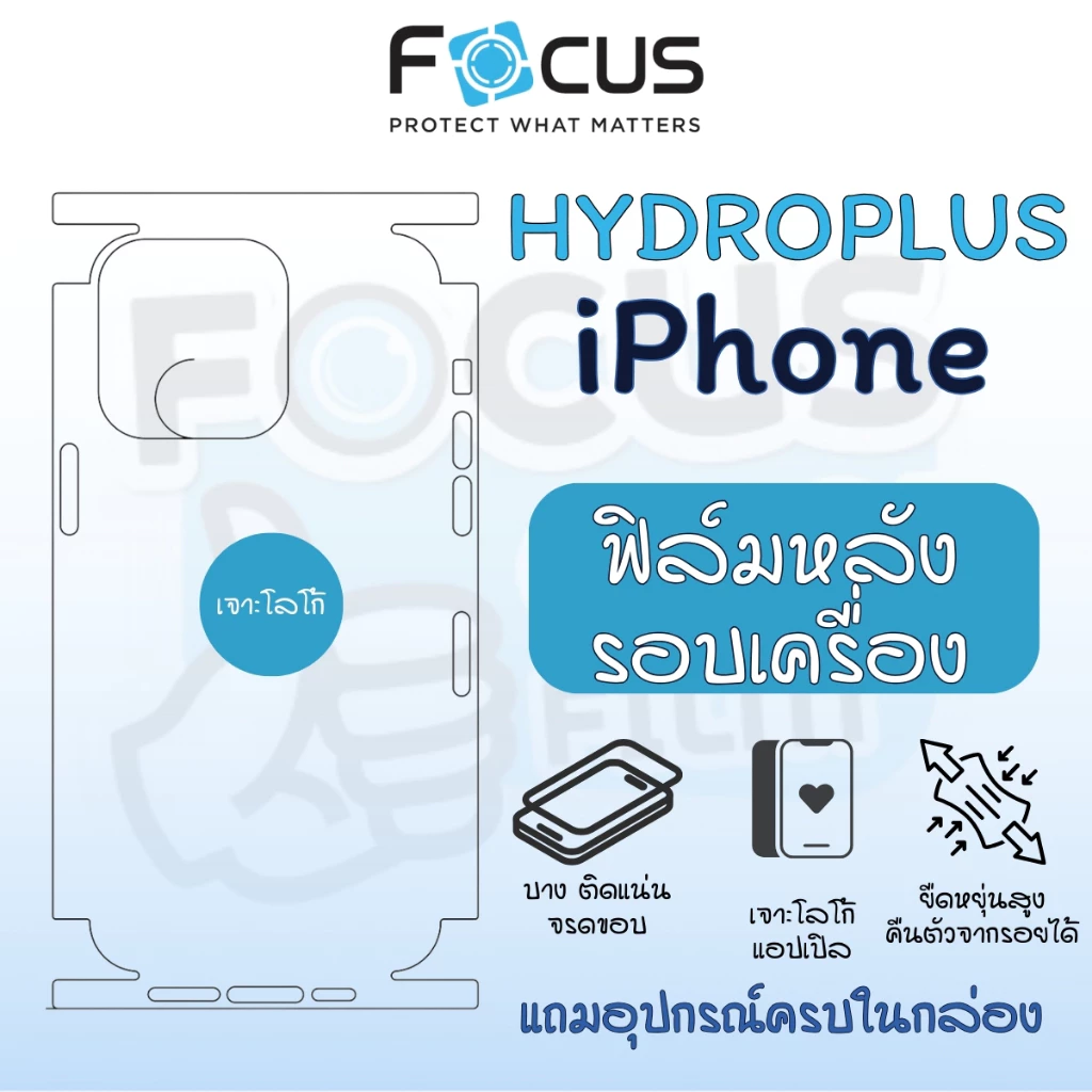 ฟิล์มหลังรอบตัวครื่องไฮโดรเจล Hydroplus Focus for iPhone ไอโฟน 17e 17 Air 17 Pro 17 Pro Max 16 PM Pro Plus 16eโฟกัส