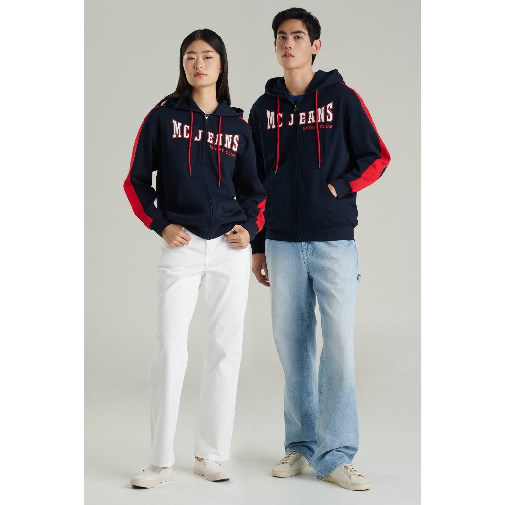 Mc jeans เสื้อกันหนาว ฮู้ดดี้ Unisex แขนยาว สีกรมท่า MJHP223