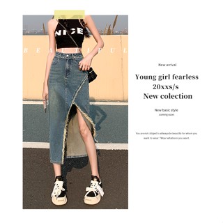 V26 พร้อมส่ง ยีนส์สวยๆ 🌹ผู้หญิงแฟชั่น S-2XL แต่งพู่ กระโปรงย…