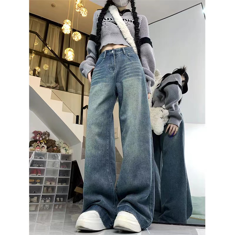 AOP Archive - Baggy Jeans กางเกงยีนส์ ทรงกระบอกใหญ่ สีเข้ม