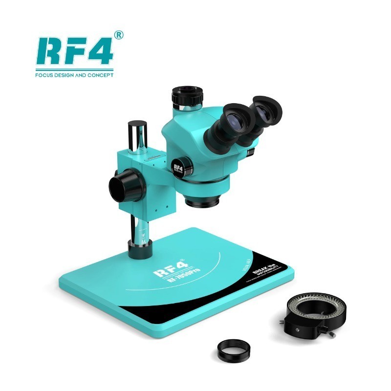 RF4 ลูกบิดกล้องจุลทรรศน์สเตอริโอ Trinocular 6 ตำแหน่ง ล็อคที่ถูกต้อง 7-50X RF7050Pro