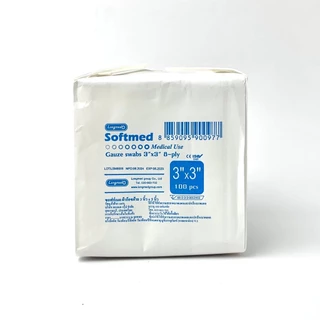 Longmed Softmed ผ้าก๊อซฝ้าย 100% ห่อบรรจุ 100 แผ่น ซอฟท์เมด Gauze Swabs 8-ply