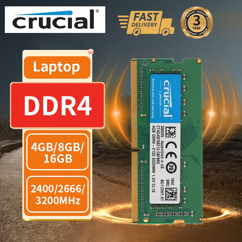 【การจัดส่งที่รวดเร็ว】แรมแล็ปท็อป RAM DDR4 Crucial 4 8 16GB หน่วยความจำ SODIMM 2400 2666 3200MHz สำหร