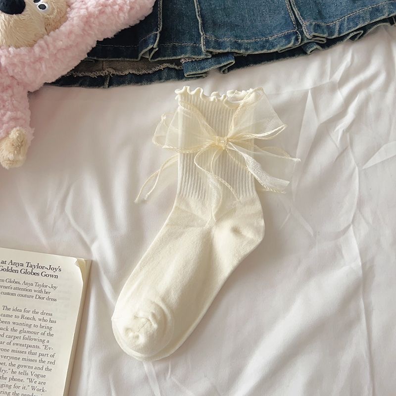 ถุงเท้าผู้หญิง jk จากญี่ปุ่น ถุงเท้าโบว์ สีทึบ สไตล์โลลิต้า หวานและน่ารัก - รูปที่ 6