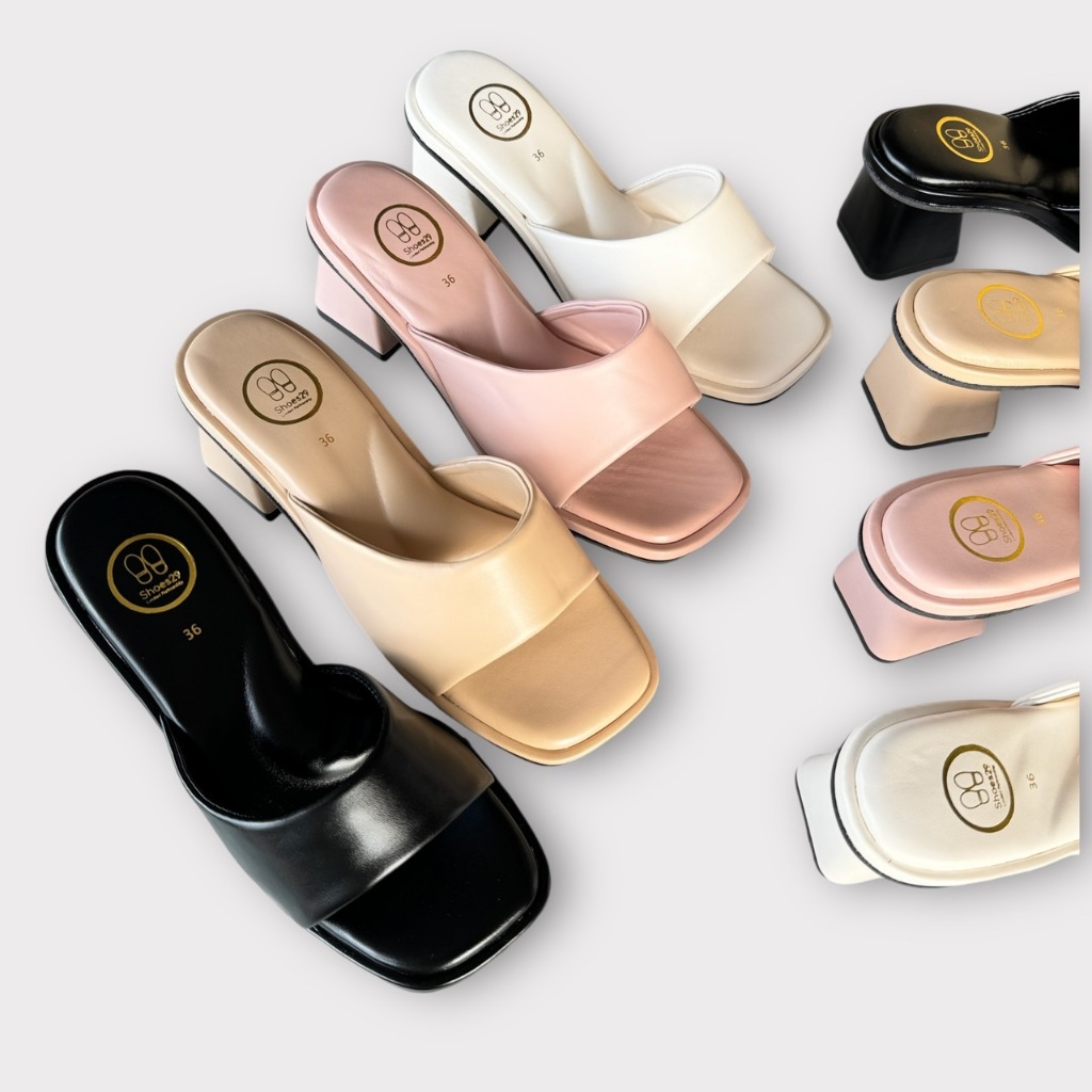รองเท้าส้นสูง 2.5 นิ้ว (Size 36-45) รุ่นปาดข้างหน้าเรียบ CY-9702 พื้น2ชั้น พื้นนุ่ม มีตัวรองรับอุ้งเท้า รองเท้าไซส์ใหญ่