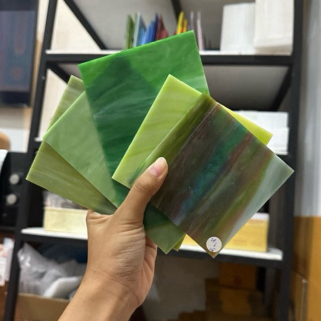 กระจกสี กระจกโทนเขียว กระจกทำสเตนกลาส stained glass diy #gr