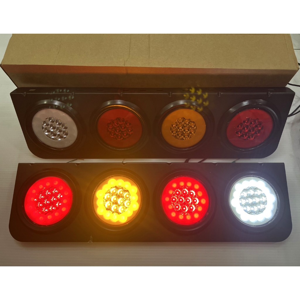 (ราคาต่อคู่) ไฟท้ายรถบรรทุก ไฟท้าย 4 ตอน แป้นดำ รุ่นดวงไฟขอบขุ่น มีไฟ 12v และ 24v (4 ตอนแป้นดำ-ขอบขุ่น)