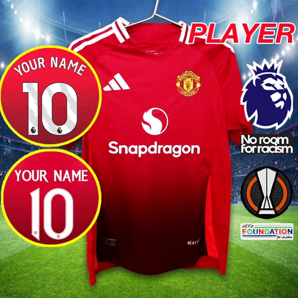 เสื้อฟุตบอลเกรดเพลเยอร์ ทีม แมนยู เหย้า สีแดง PY0007 เกรดPLAYER รับทำชื่อเบอร์ ไซส์เอเชีย S-2XL