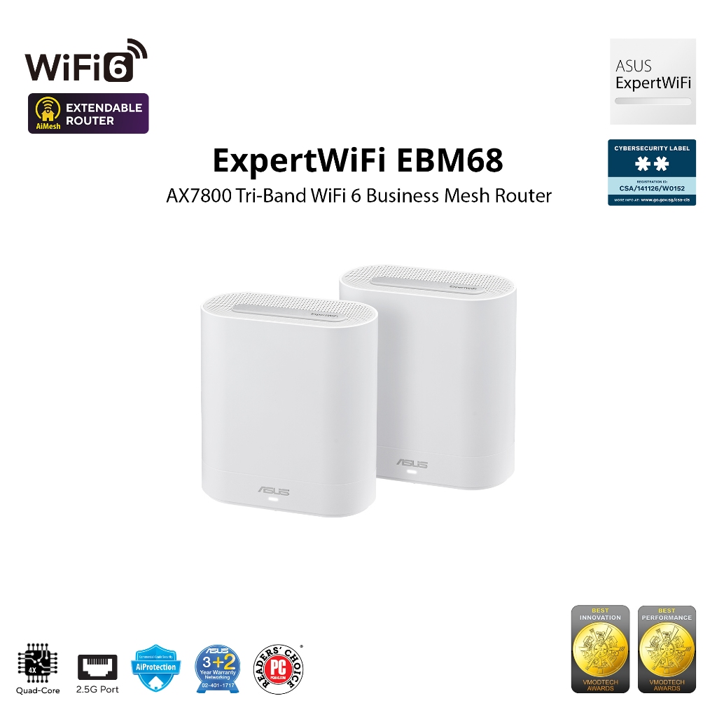 ASUS ExpertWiFi EBM68 Business Wifi6 Mesh System AX7800