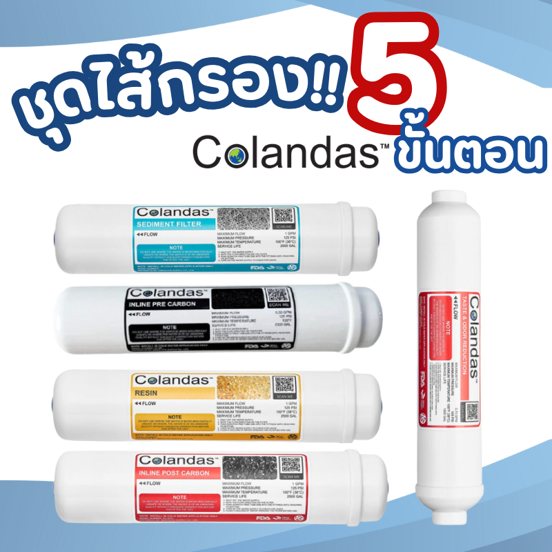 ไส้กรองน้ำ 5 ขั้นตอน Inline Colandas PP GAC PRE Resin CTO UF 10 12 นิ้ว ชนิดแคปซูล ปรับกลิ่นน้ำ โคลันดาส
