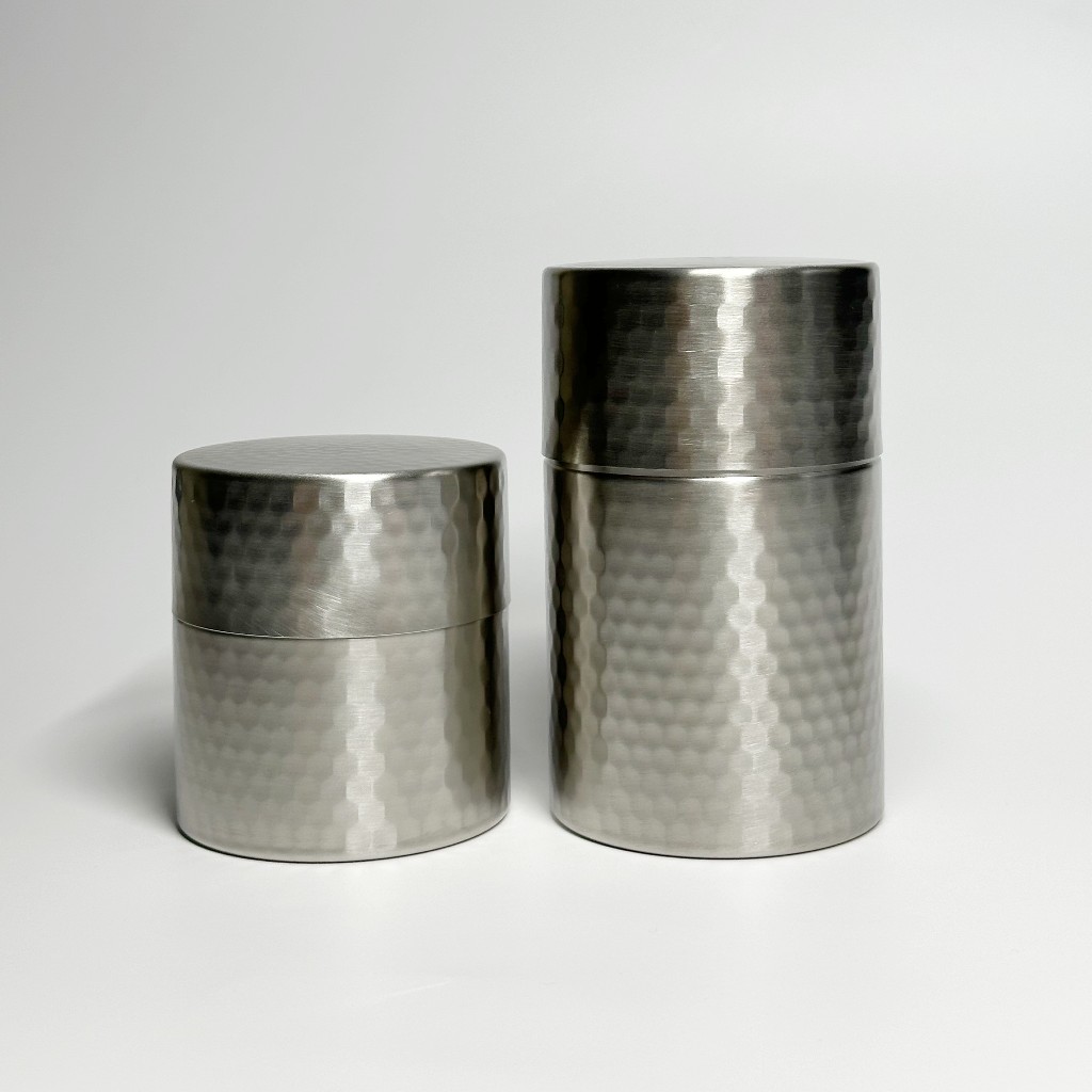 กระป๋องเก็บชาสแตนเลส ลายค้อน สำหรับใส่ใบชา หรือผงมัทฉะ | Stainless Canister