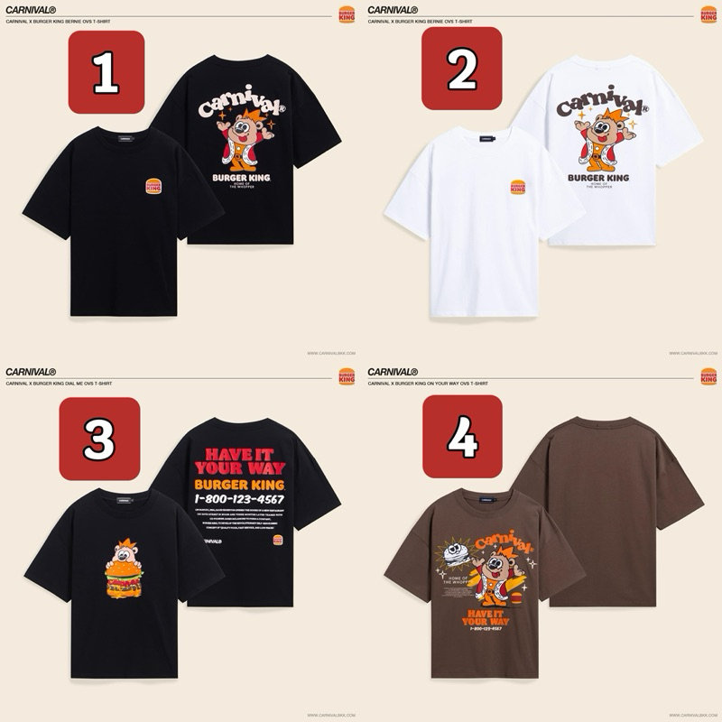 [พร้อมส่ง ของใหม่ แท้💯%] เสื้อยืด CARNIVAL x Burger King Capsule Collection OVS T-SHIRT