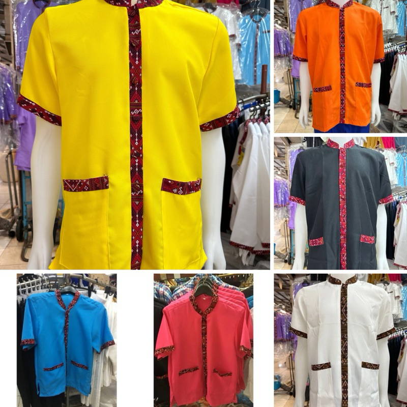 เสื้อเชิ้ตคอจีนผู้ชายแถบขิดแพรวาพิมพ์ลายแขนสั้น (ตัดเย็บ 1-3 วัน สั่งเร็วได้รับของเร็ว)