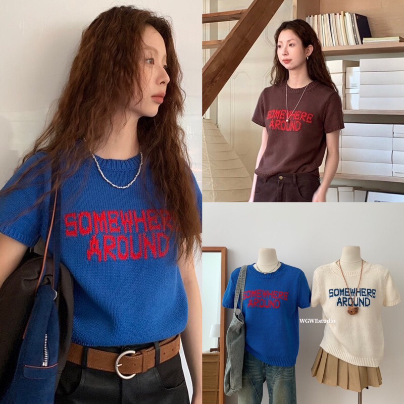 เสื้อไหมพรมแขนสั้นทอลายรุ่น 9898 TAG:WG.WE