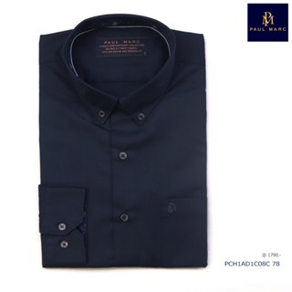 PAUL MARC เสื้อเชิ้ตแขนยาว ปกbutton down สีกรมท่า slim fit s…