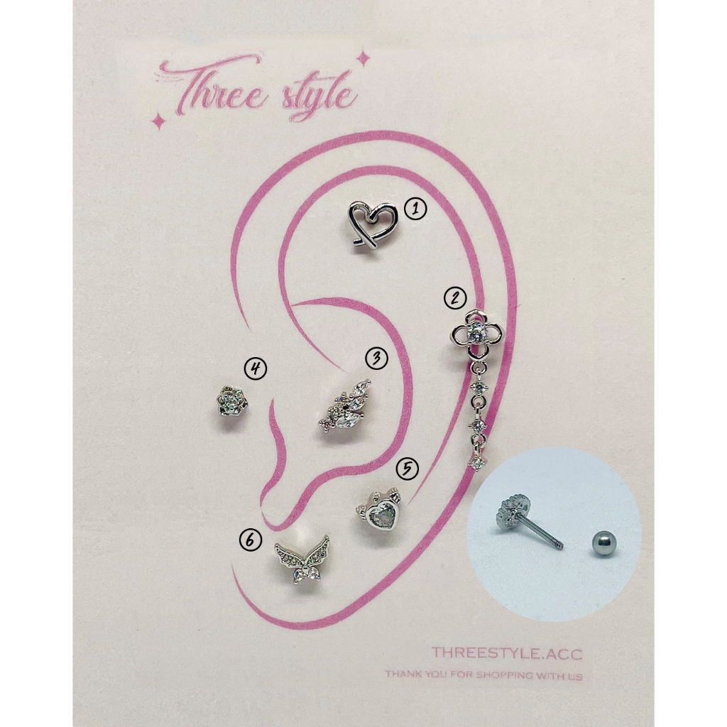 🇰🇷 จิวหูเกาหลี นำเข้า เงินแท้ (เซ็ตที161) (ราคาต่อชิ้น) (ผิวแพ้ง่ายใส่ได้)