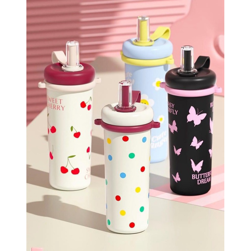 ของแท้!!! กระบอกน้ำ STAR+ ทรงสูง 730 ml . มีหูหิ้วและสายสะพาย มีหลอดดูด ฝาจุกปิดสนิท สแตนเลส 316 เคลือบด้วยเซรามิก