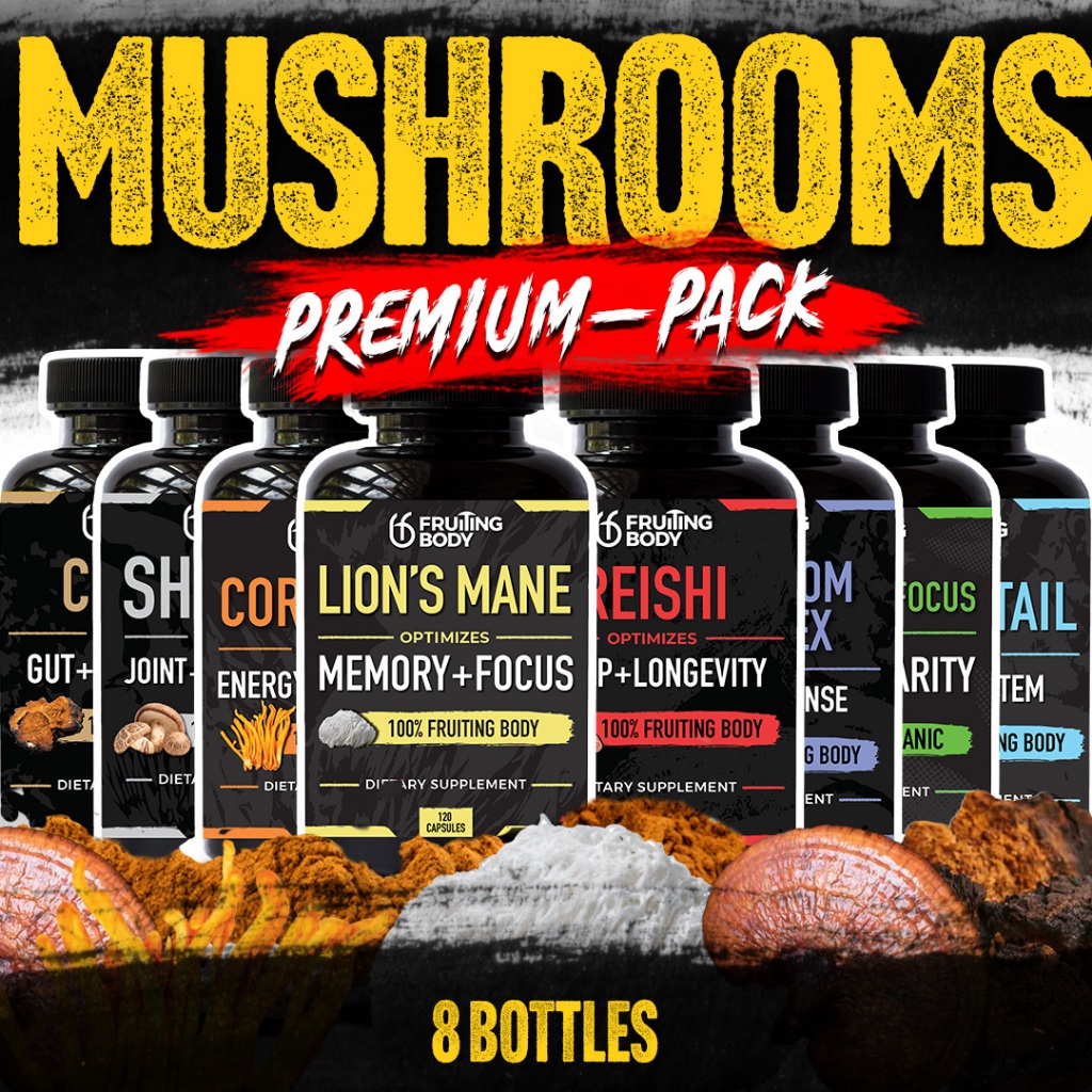 Premium Mushroom Combo Pack - Lion's Mane, Cordyceps, Reishi, Mushroom Complex, Chaga, Turkey Tail, 