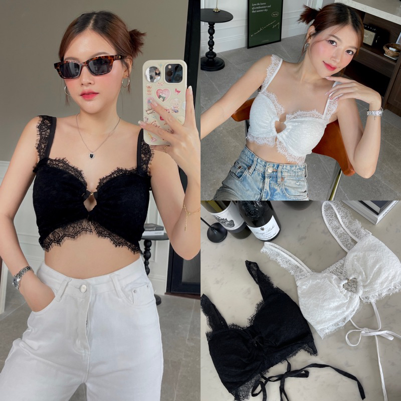 M95 - เสื้อกล้ามบาร์ครอปลูกไม้หวงหัวใจ น่ารักมา มีฟองน้ำ มีซับในน้า สวยมาก