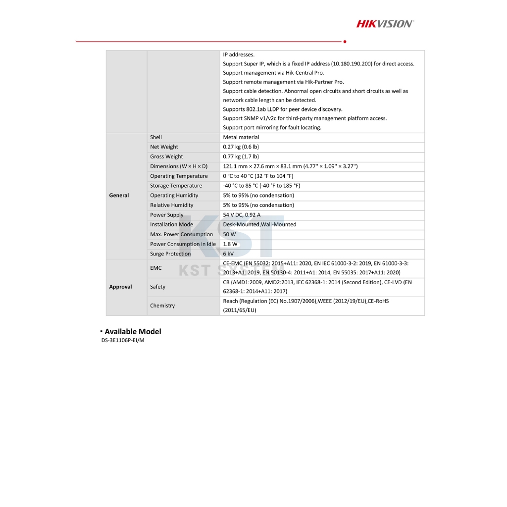 DS-3E1106P-EI/M Hikvision Smart Managed PoE Switch 4Ports