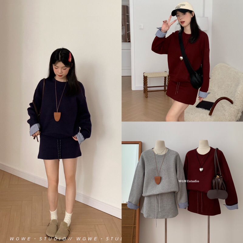 Set2pcs.เสื้อ Sweater+กระโปรงสั้นรุ่น 9786 TAG WG.WE