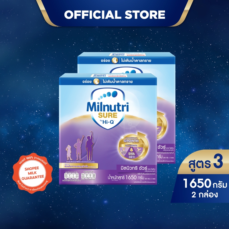 [นมผง x2] Milnutri Sure มิลนิวทริ ชัวร์ รสจืด 1650 กรัม x2 Milnutri Sure