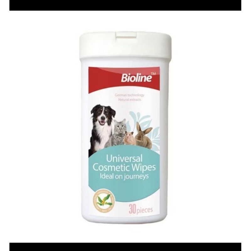 Bioline ทิชชู่เปียก ดูแลผิว ขนสัตว์เลี้ยง สำหรับสุนัข แมว เเละสัตว์เล็ก 30ชิ้น Bioline Universal Cosmetic Wipes BL(2230)