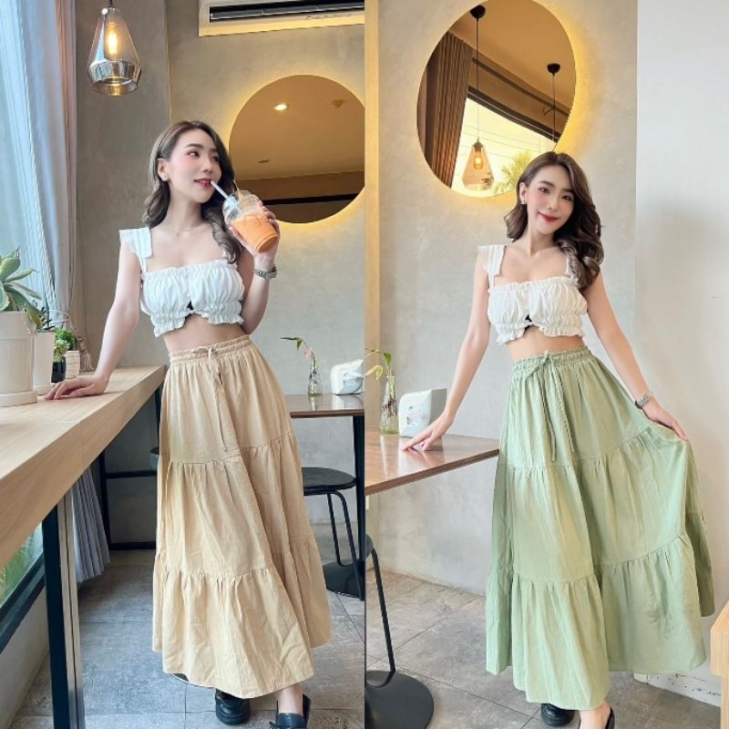 กระโปรงต่อชั้น3ชั้นผ้าลินินผสมคอตตอน กระโปรงใส่ไปทะเล งานผลิตในไทยค่ะ