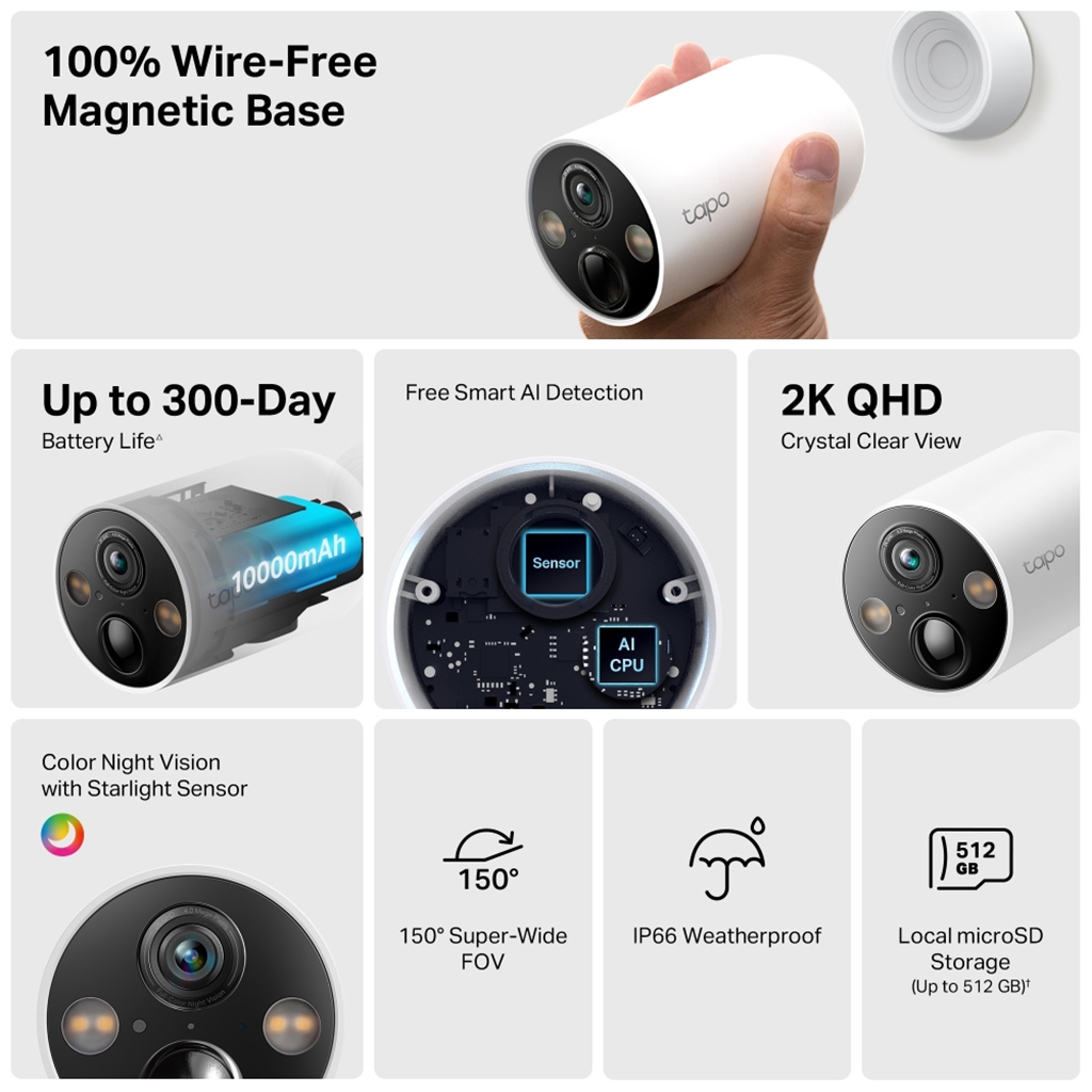 TP-Link Tapo C425 Smart Wire-Free Security Camera กล้องวงจรปิดไร้สาย ชาจ1ทีอยู่ได้300วัน ติดตั้งได้ทุกที่ด้วยฐานแม่เหล็ก