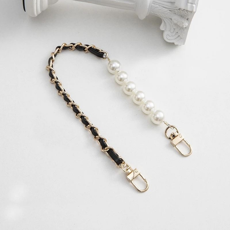 สายกระเป๋า สายหนังpu พันโซ่ 🌈โซ่เปียถัก+มุก สายถือ 32-33 cm.🌈 pu pearl strap