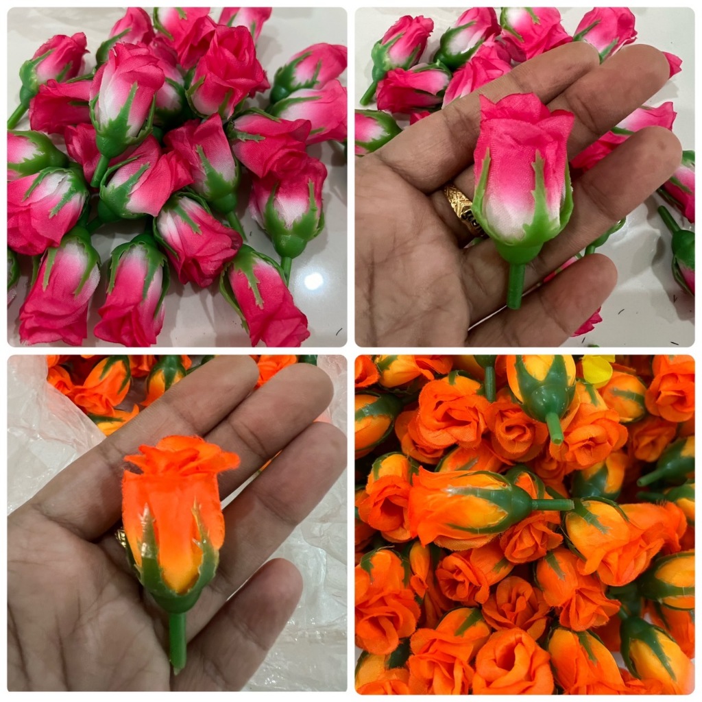 ดอกกุหลาบตูม ( ดอกกุหลาบตูม) พร้อมส่ง งานผ้าอย่างดี มีรูร้อยง่าย